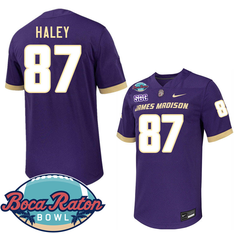 #87 Charles Haley James Madison Dukes 2024 Boca Raton Bowl Jersey-Purple